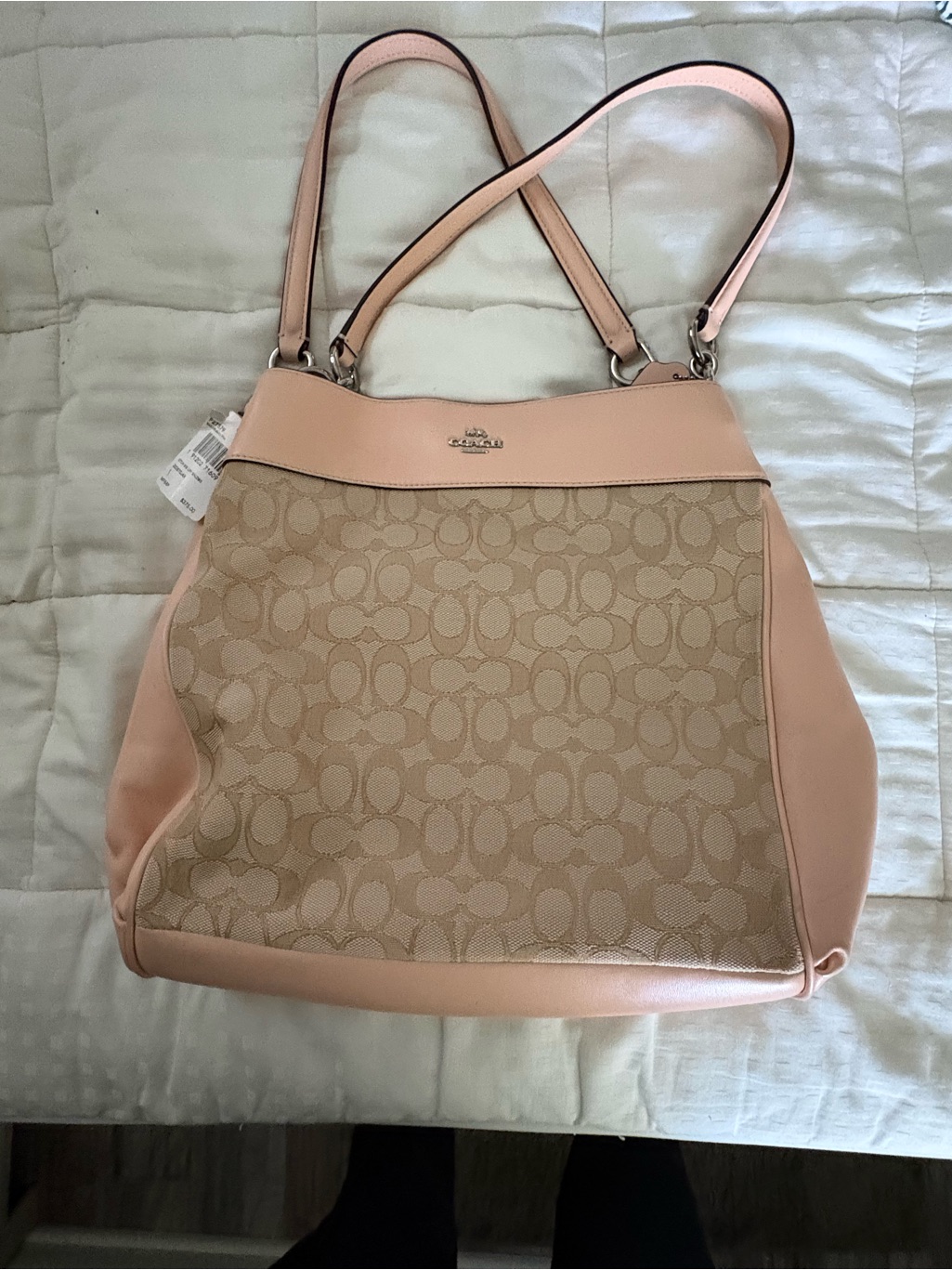Coach Pink Trim Signature Canvas Shoulder Tote